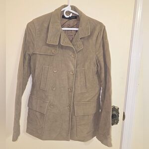 Women's French Connection Tan Faux Suede Double-Breasted Peacoat Jacket Size: 6